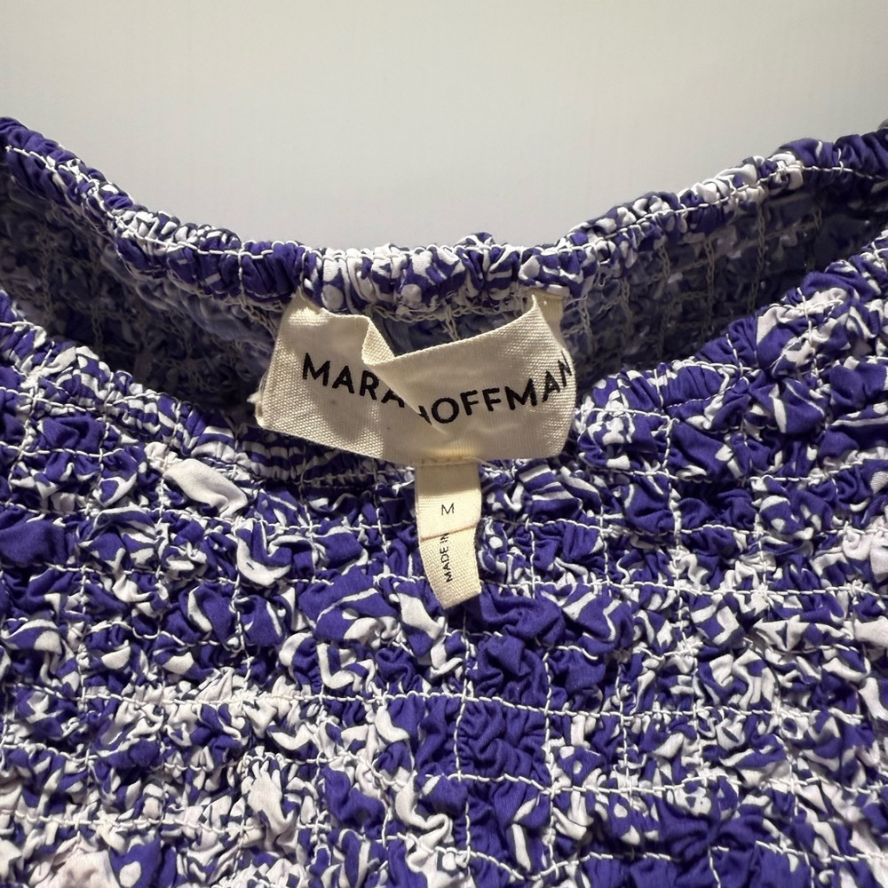Mara Hoffman Purple and White Puff Sleeve Crop Blouse - Picture 2 of 3